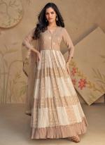 Real Georgette  Cream Western Wear Embroidery Work Readymade Gown With Dupatta